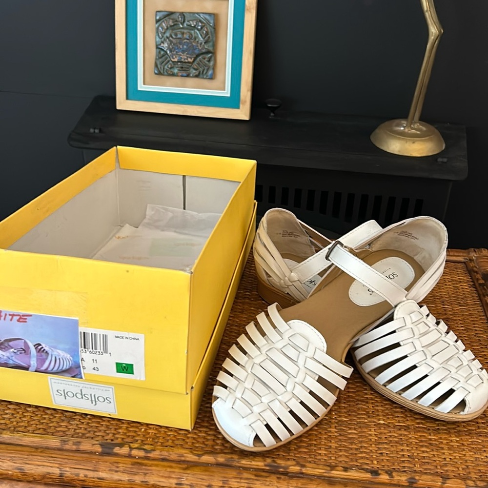 Softspots Leather Huarache, white, 11w